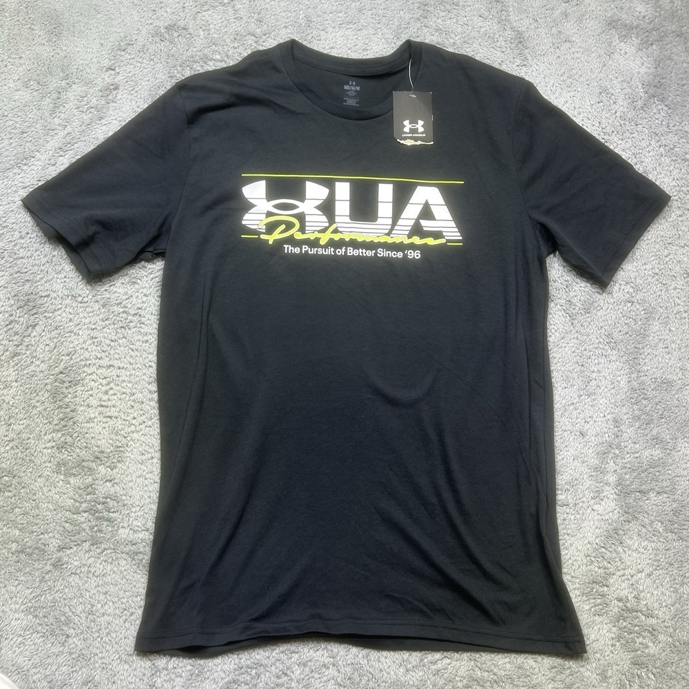 Under Armour T-Shirt Men's M Black Vintage Branded Script Short Sleeve Loose NEW